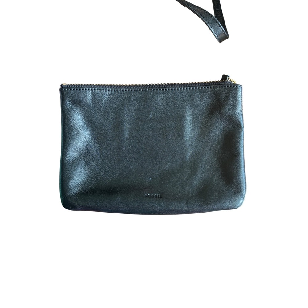 Fossil Black Leather 3-compartment Crossbody Triple Zip Minimalist Old Money